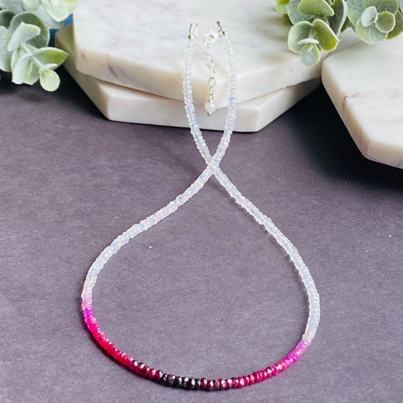 Lamorajewels Jewelry - Genuine Ruby & Moonstone Beaded Choker Necklace in sterling silver